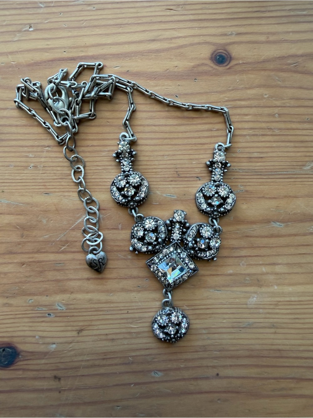 Sweet Romance ART DECO VINTAGE INSPIRED Silver Crystal Cluster Necklace